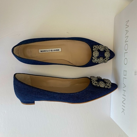Manolo Blahnik Shoes - Manolo Blahnik Hangisi Denim Ballerina Flat